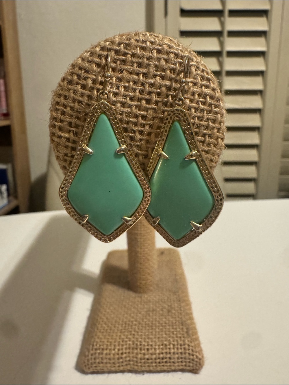 Kendra Scott Alex Gold-Trim Green Drop Earrings